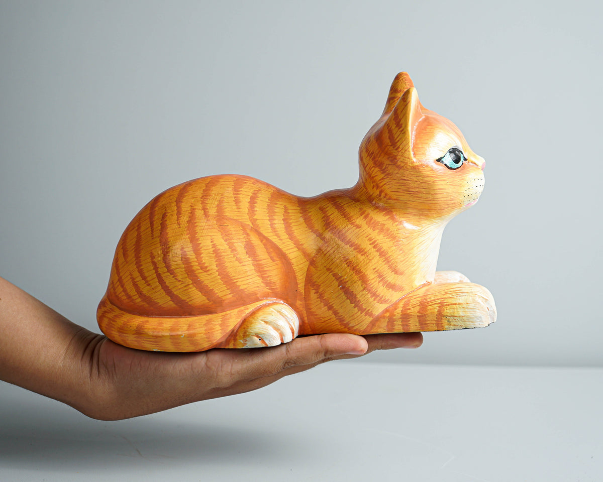 Painted Cat Statue, Wood Carving, Cat Figurine, Animal Ornament, Wooden Cat, Handmade, Colourfull Cat Statue, Table Home Decor, Grandma Gift