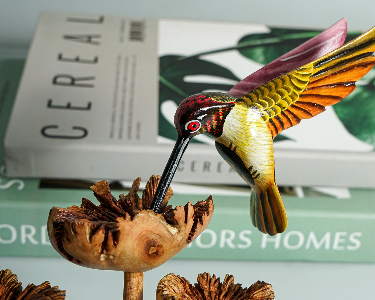 Colorful Hummingbird Statue, Couple, Painted Sculpture, Wood Carving Figure, Romantic, Bird Statue, Colibri, Unique Decor, Engagement Gift