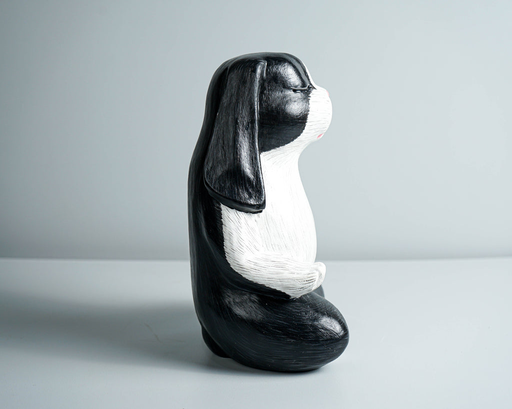 Praying Rabbit Statue, Black and White, Yoga Pose Statue, Painted Figurine, Handcrafted, Meditation, Living Room Decor, Memorial Gift