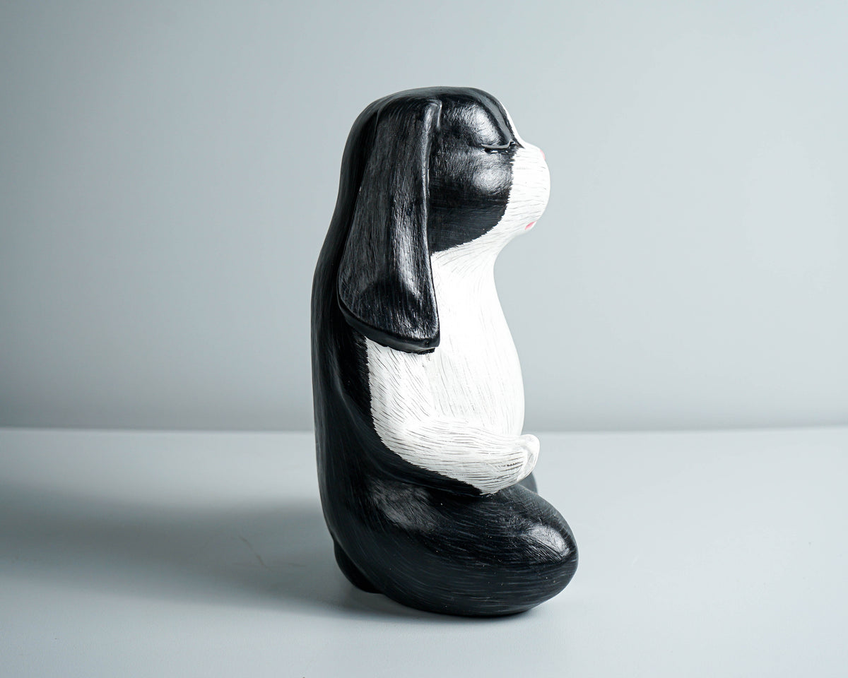Praying Rabbit Statue, Black and White, Yoga Pose Statue, Painted Figurine, Handcrafted, Meditation, Living Room Decor, Memorial Gift