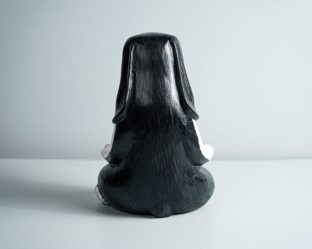 Praying Rabbit Statue, Black and White, Yoga Pose Statue, Painted Figurine, Handcrafted, Meditation, Living Room Decor, Memorial Gift