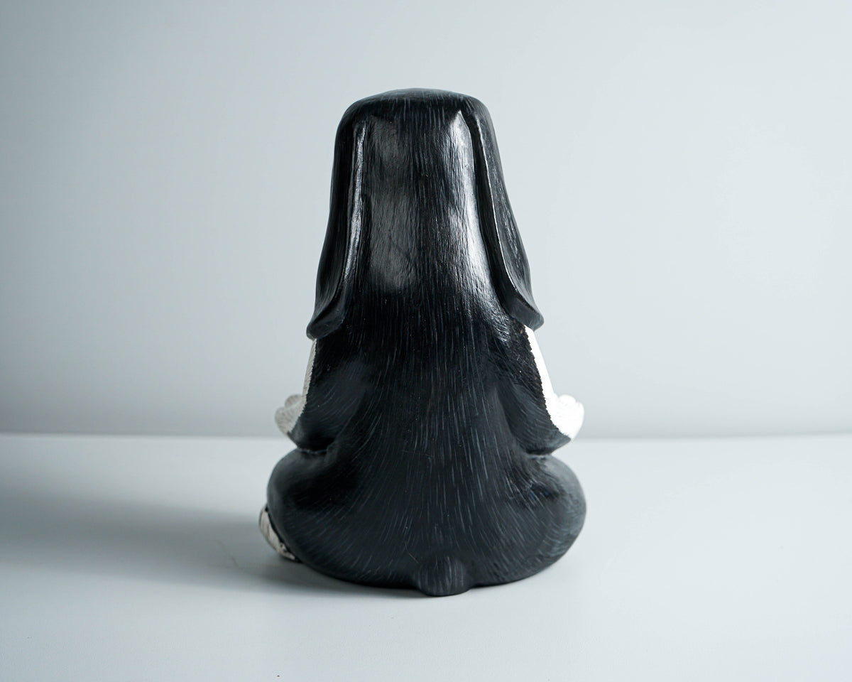 Praying Rabbit Statue, Black and White, Yoga Pose Statue, Painted Figurine, Handcrafted, Meditation, Living Room Decor, Memorial Gift