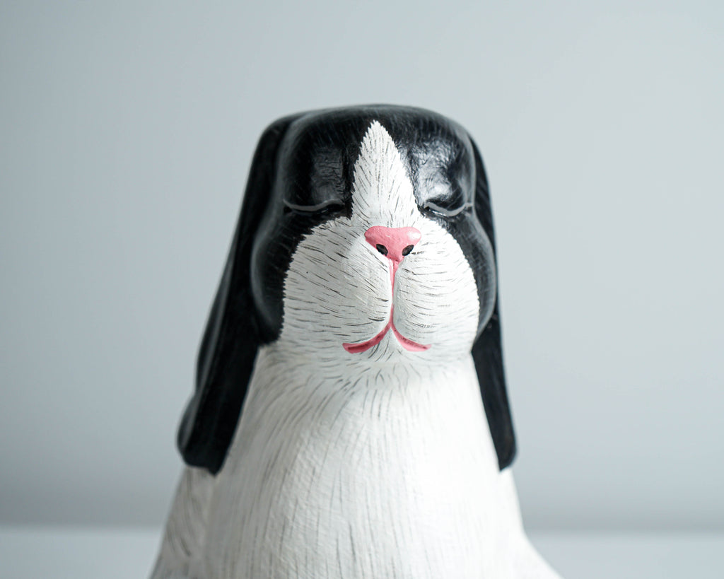 Praying Rabbit Statue, Black and White, Yoga Pose Statue, Painted Figurine, Handcrafted, Meditation, Living Room Decor, Memorial Gift
