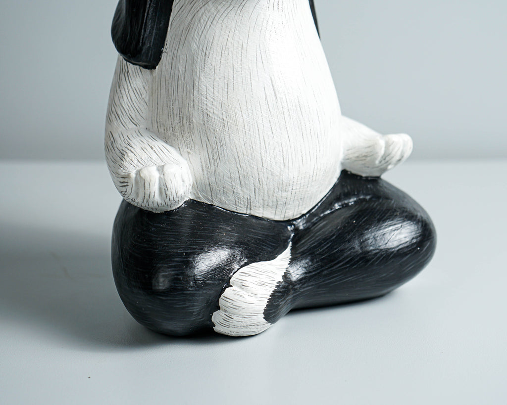 Praying Rabbit Statue, Black and White, Yoga Pose Statue, Painted Figurine, Handcrafted, Meditation, Living Room Decor, Memorial Gift