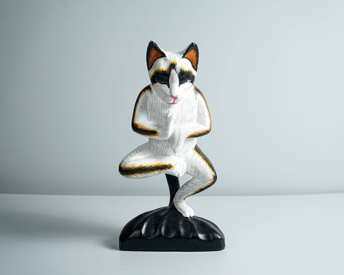 Cat Yoga Pose Statue, Painted Cat Figurine, Handcrafted, Wooden Cat, Meditating Cat, Colourfull Cat Statue, Room Decor, Grandfather Gift