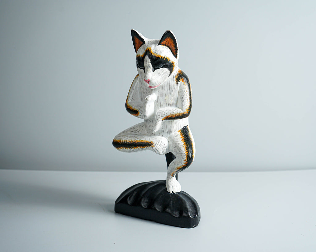Cat Yoga Pose Statue, Painted Cat Figurine, Handcrafted, Wooden Cat, Meditating Cat, Colourfull Cat Statue, Room Decor, Grandfather Gift