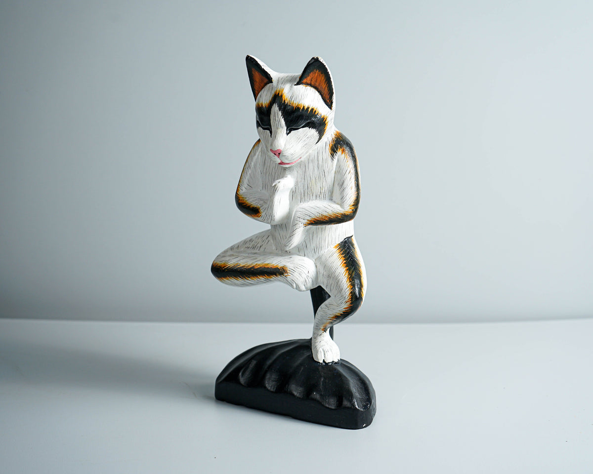 Cat Yoga Pose Statue, Painted Cat Figurine, Handcrafted, Wooden Cat, Meditating Cat, Colourfull Cat Statue, Room Decor, Grandfather Gift