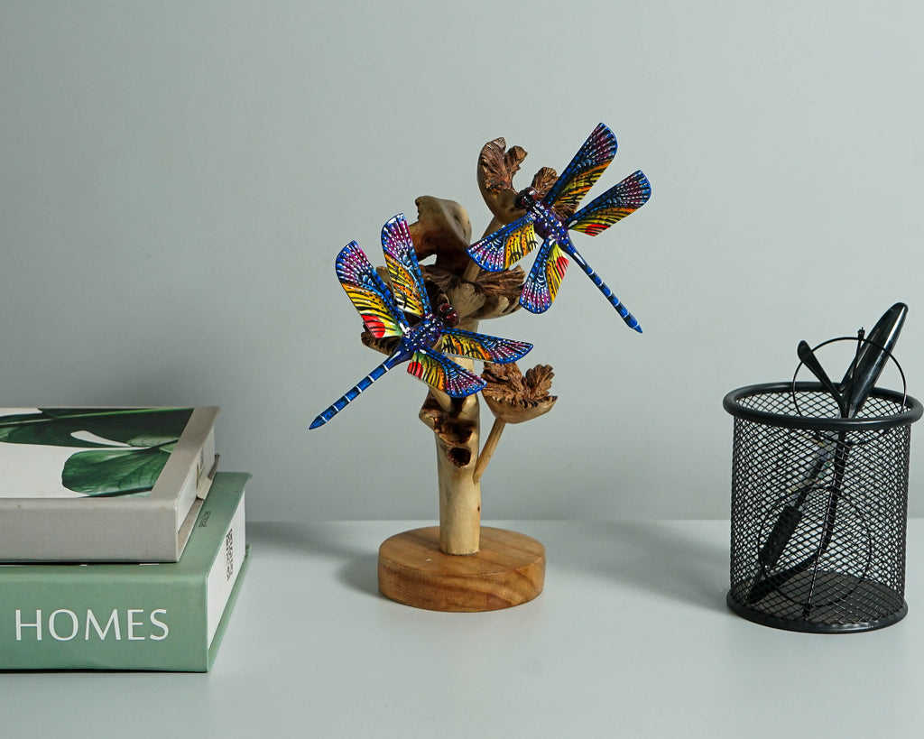 Blue Dragonfly Sculpture, Couple, Wood Carving, Handmade Decor, Unique Figurine, Fairy, Garden Decoration, Valentines Gifts, Special Gift