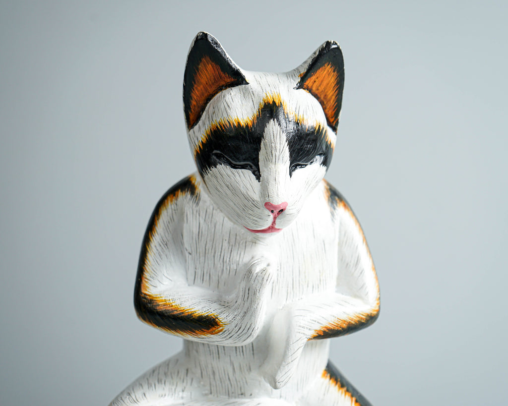 Cat Yoga Pose Statue, Painted Cat Figurine, Handcrafted, Wooden Cat, Meditating Cat, Colourfull Cat Statue, Room Decor, Grandfather Gift