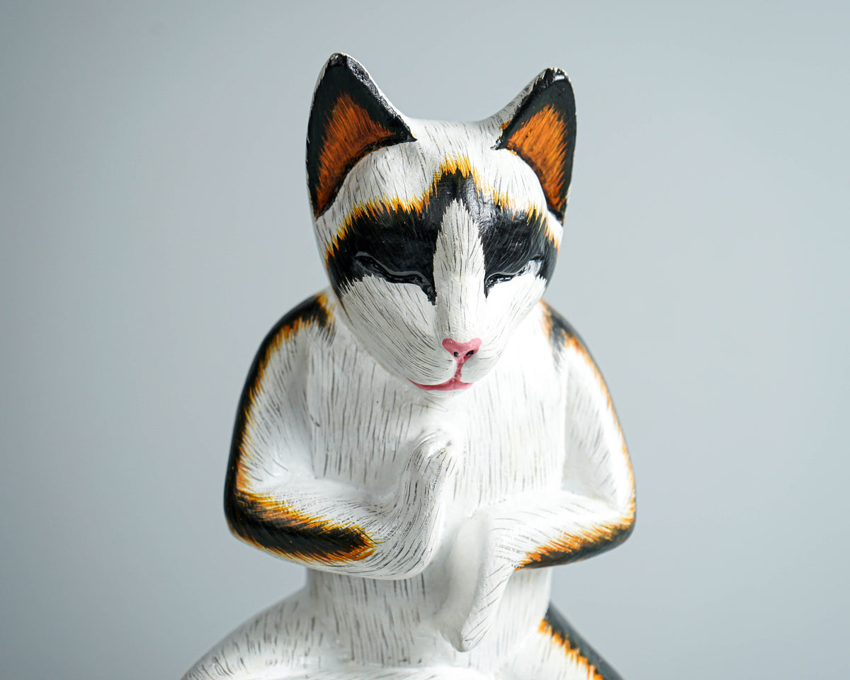 Cat Yoga Pose Statue, Painted Cat Figurine, Handcrafted, Wooden Cat, Meditating Cat, Colourfull Cat Statue, Room Decor, Grandfather Gift