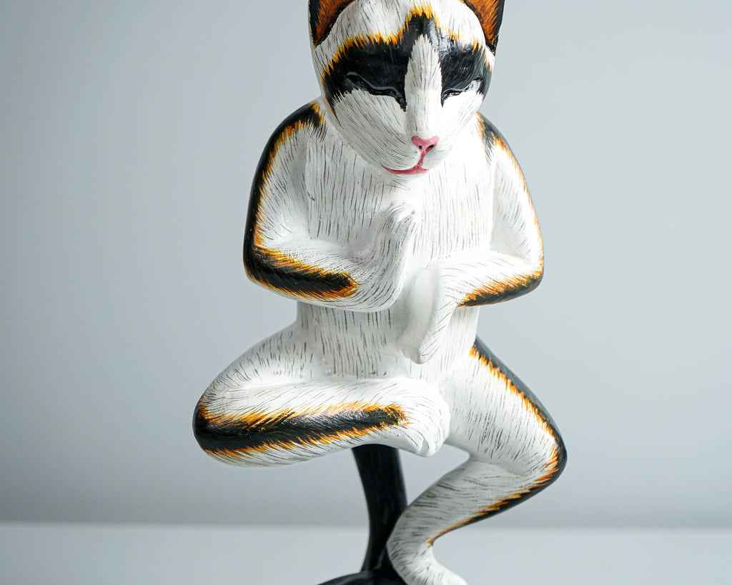 Cat Yoga Pose Statue, Painted Cat Figurine, Handcrafted, Wooden Cat, Meditating Cat, Colourfull Cat Statue, Room Decor, Grandfather Gift