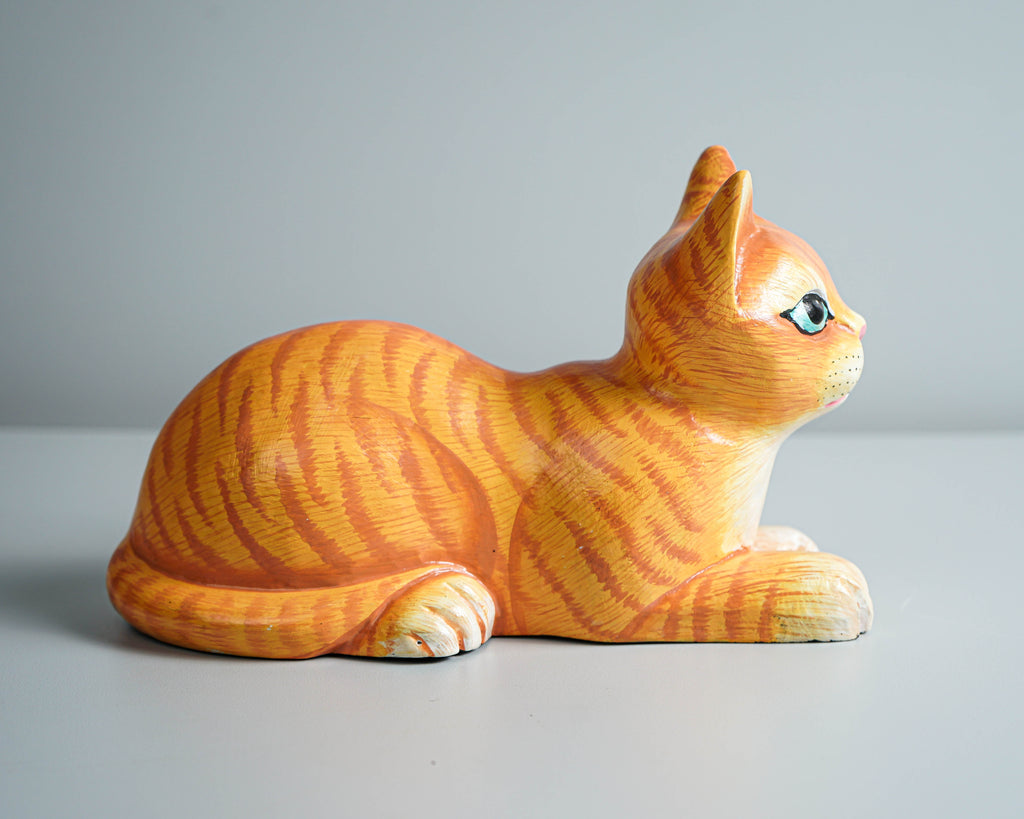 Painted Cat Statue, Wood Carving, Cat Figurine, Animal Ornament, Wooden Cat, Handmade, Colourfull Cat Statue, Table Home Decor, Grandma Gift