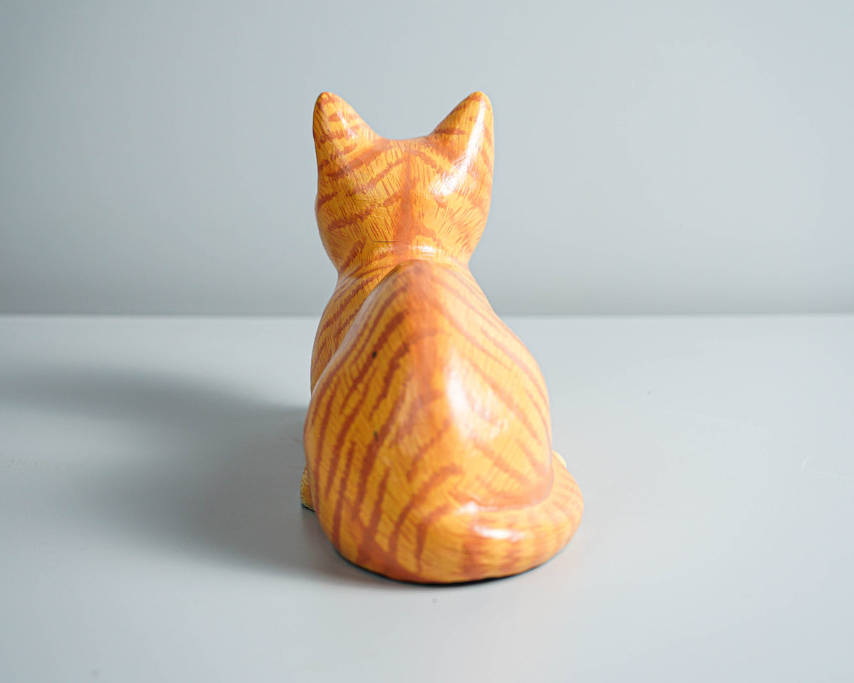 Painted Cat Statue, Wood Carving, Cat Figurine, Animal Ornament, Wooden Cat, Handmade, Colourfull Cat Statue, Table Home Decor, Grandma Gift