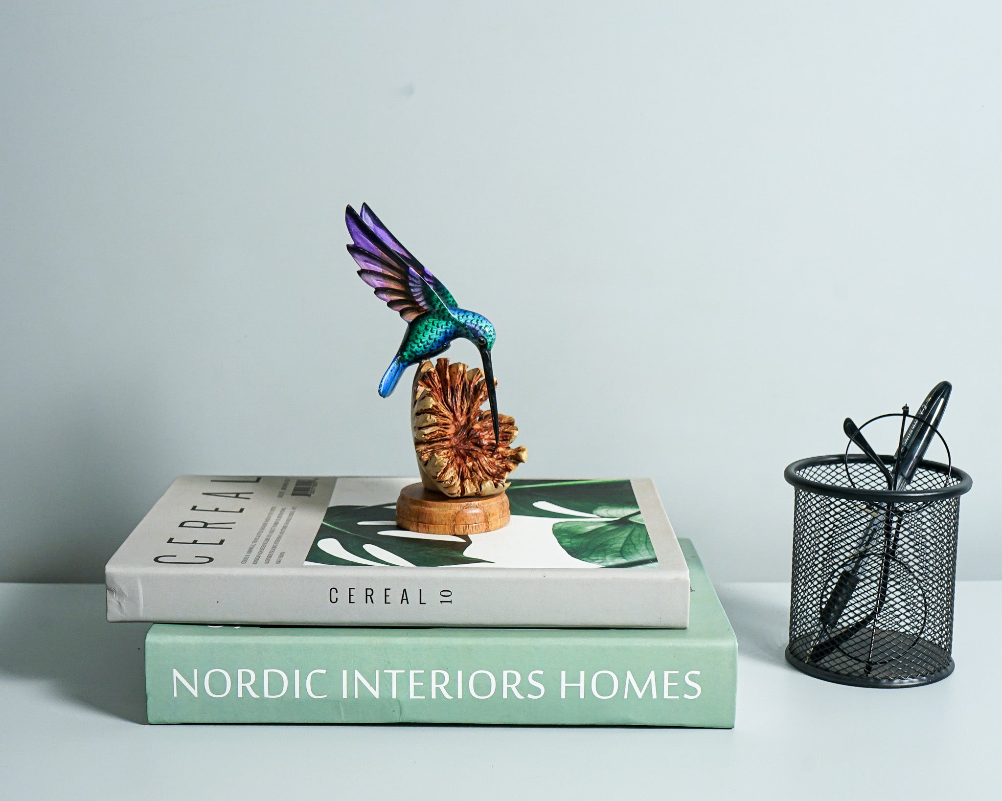 Green Hummingbird Statue, Painted Sculpture, Wood Carving Figure, Bird Statue, Handcrafted, Colibri, Table Decor, Grandma Gift, Gift for Her