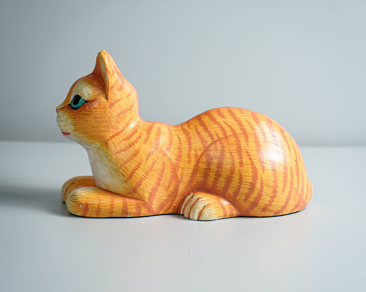 Painted Cat Statue, Wood Carving, Cat Figurine, Animal Ornament, Wooden Cat, Handmade, Colourfull Cat Statue, Table Home Decor, Grandma Gift