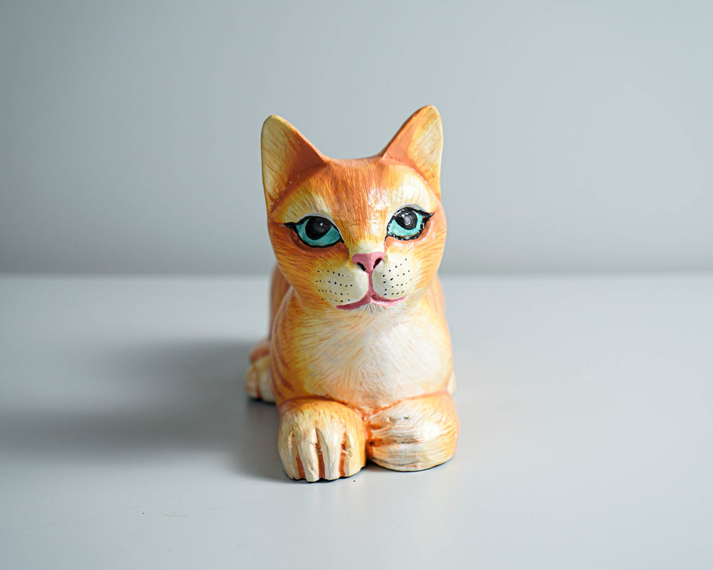 Painted Cat Statue, Wood Carving, Cat Figurine, Animal Ornament, Wooden Cat, Handmade, Colourfull Cat Statue, Table Home Decor, Grandma Gift