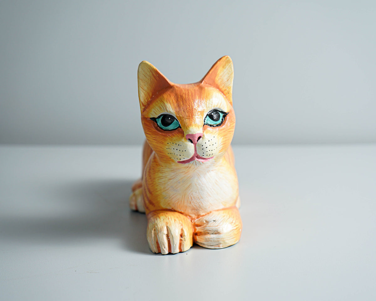 Painted Cat Statue, Wood Carving, Cat Figurine, Animal Ornament, Wooden Cat, Handmade, Colourfull Cat Statue, Table Home Decor, Grandma Gift