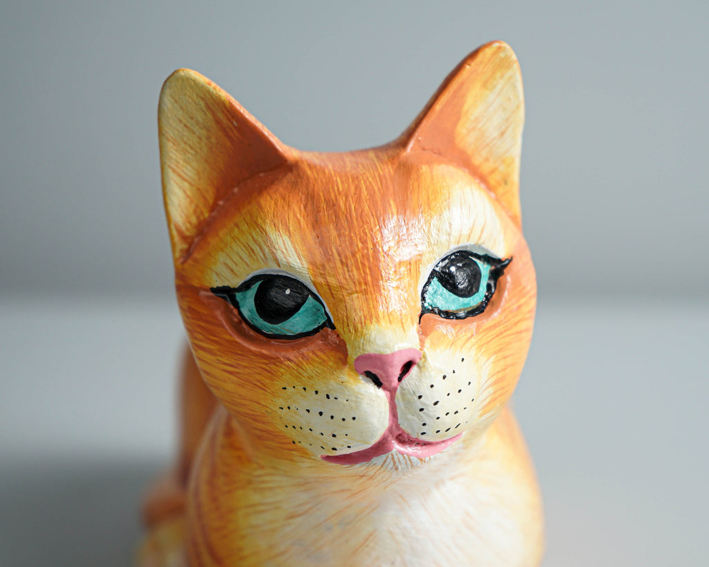 Painted Cat Statue, Wood Carving, Cat Figurine, Animal Ornament, Wooden Cat, Handmade, Colourfull Cat Statue, Table Home Decor, Grandma Gift