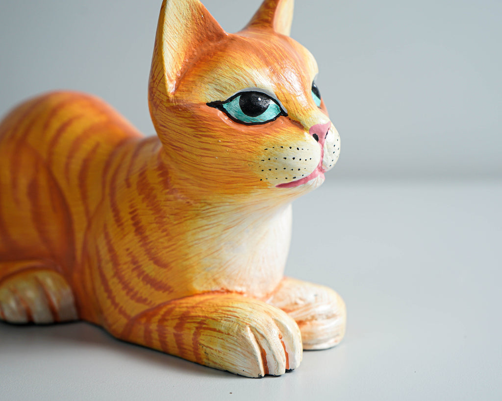 Painted Cat Statue, Wood Carving, Cat Figurine, Animal Ornament, Wooden Cat, Handmade, Colourfull Cat Statue, Table Home Decor, Grandma Gift