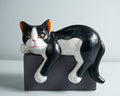 Black White Cat Figurine, Wood Carving, Beautiful Cat Statue, Unique Ornament, Painted Cat Figurine, Gift For Brother, Grandfather Gift