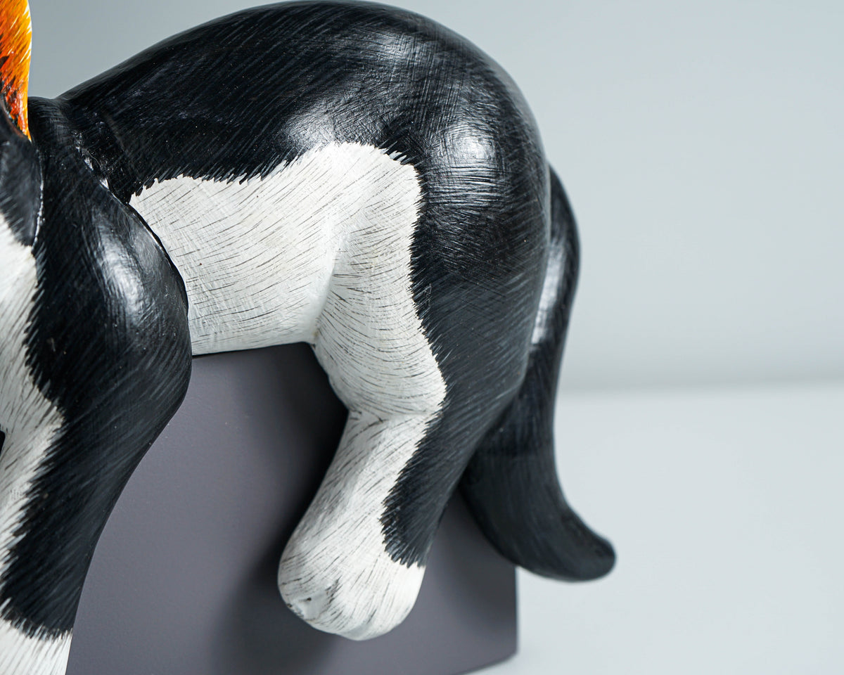 Black White Cat Figurine, Wood Carving, Beautiful Cat Statue, Unique Ornament, Painted Cat Figurine, Gift For Brother, Grandfather Gift