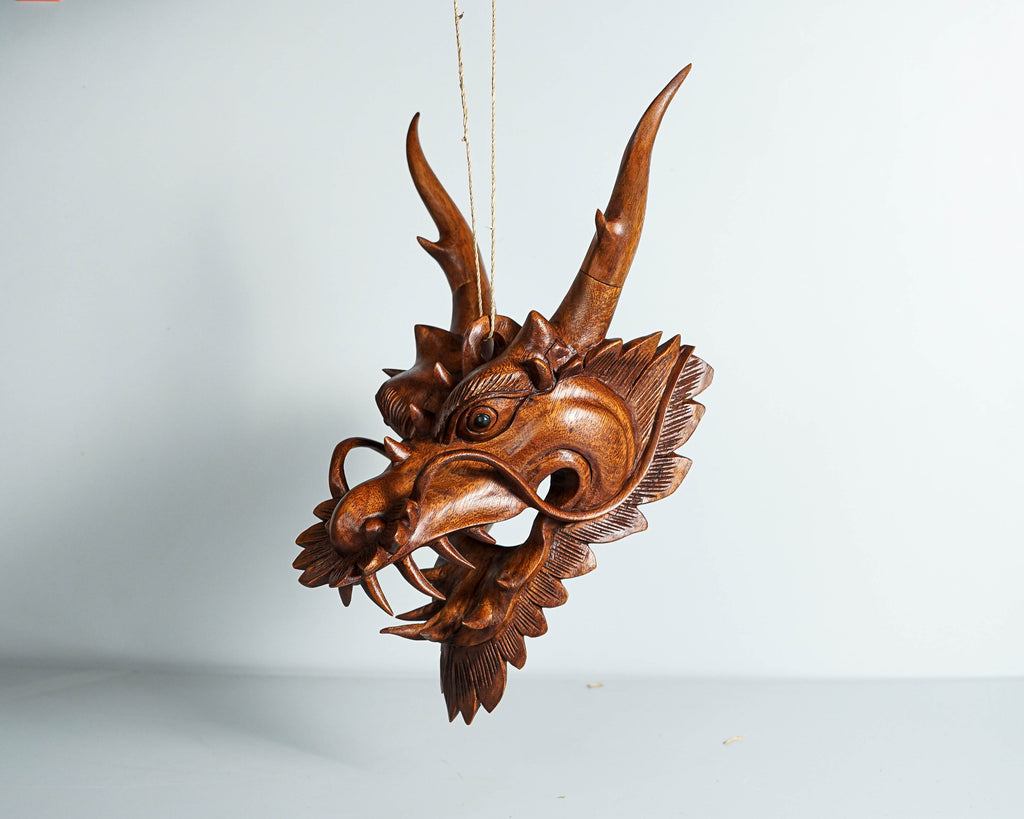 Chinese Dragon Head Statue, Hanging Sculpture, Wall Art, Wooden Dragon, Feng Shui, Handmade, Lucky Symbol, Front Door Decor, Gift for Father