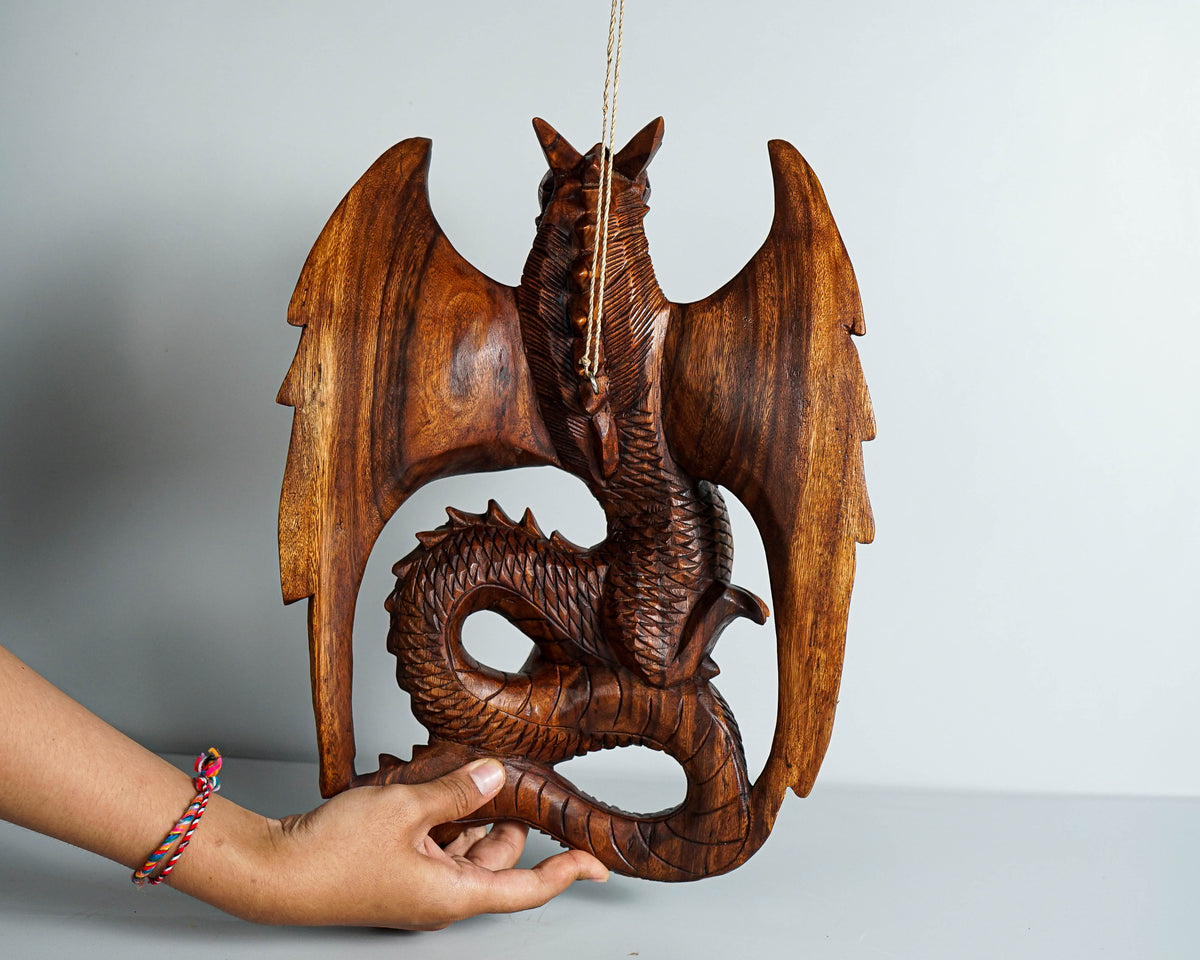 Wall Hanging Dragon Statue, Wall Art, Wooden Dragon, Mythology Animal, Wood Carving, luxury decor, Rustic Decor, Memorial Gift, Special Gift