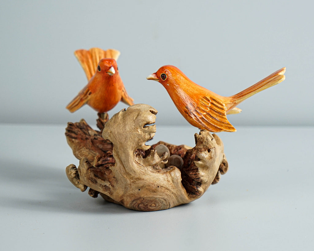 Red Couple Canary Statue, Bird Nest Sculpture, Egg, Love, Miniature, Romantic, Hand-painted Figurine, Wedding Gift, Gift for Girlfriend
