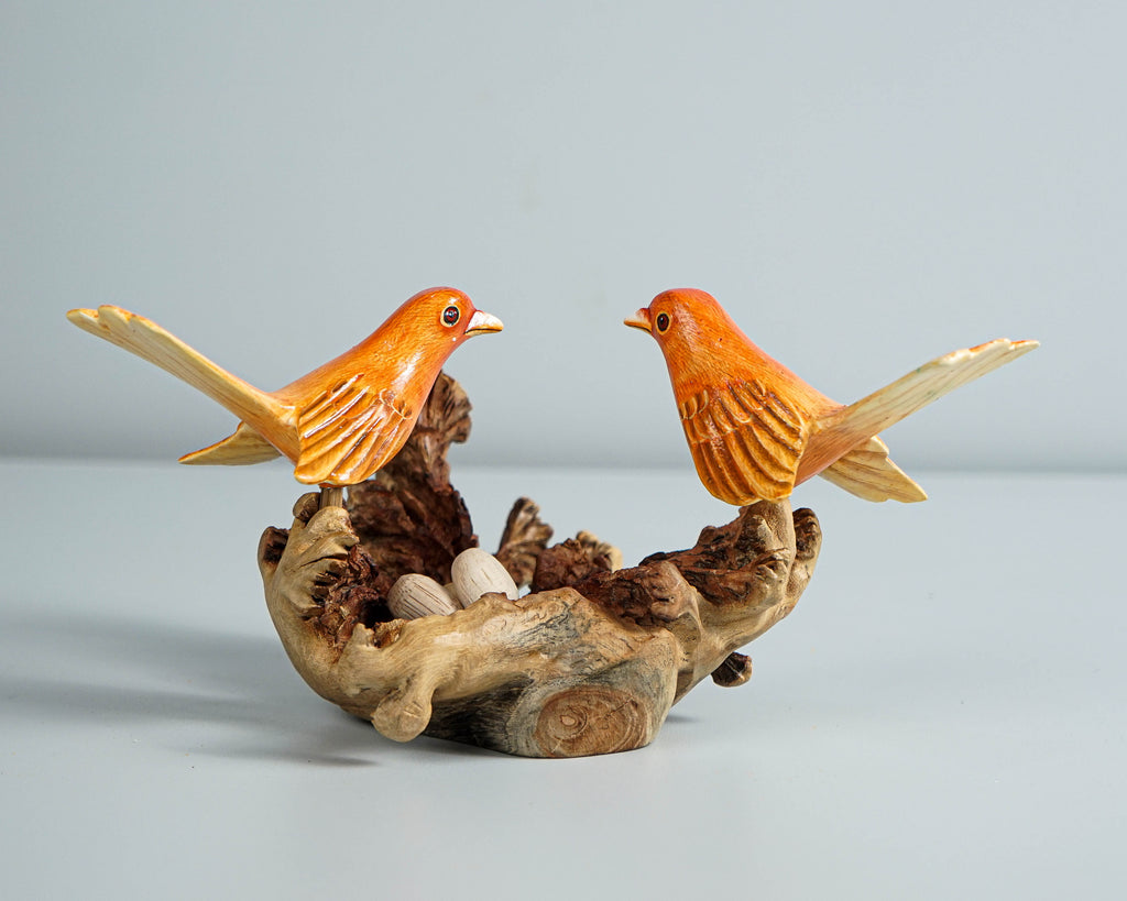 Red Couple Canary Statue, Bird Nest Sculpture, Egg, Love, Miniature, Romantic, Hand-painted Figurine, Wedding Gift, Gift for Girlfriend