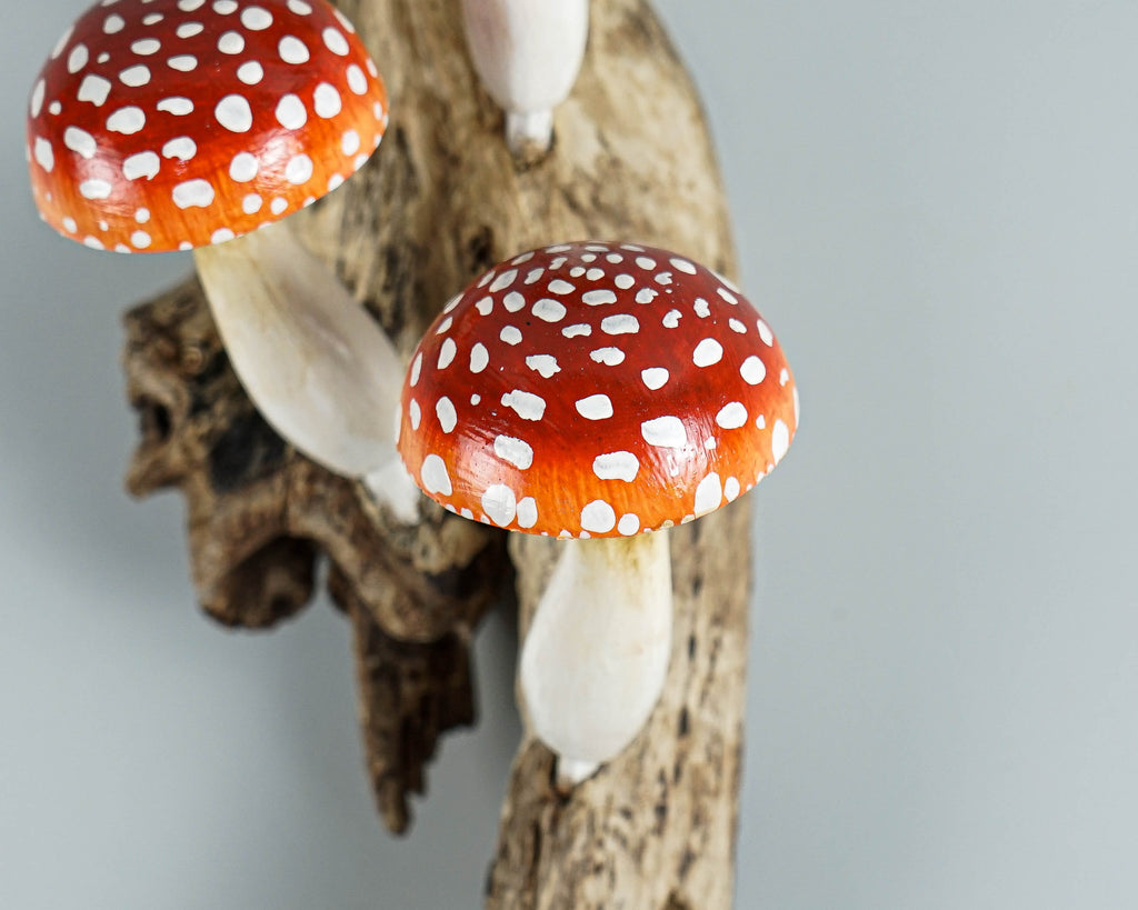 Red Hanging Mushroom Sculpture, Wall Art, Wood Carving, Wooden Statue, Handmade Figurine, Forest, Unique Gift, Home Decor, Valentines Gifts