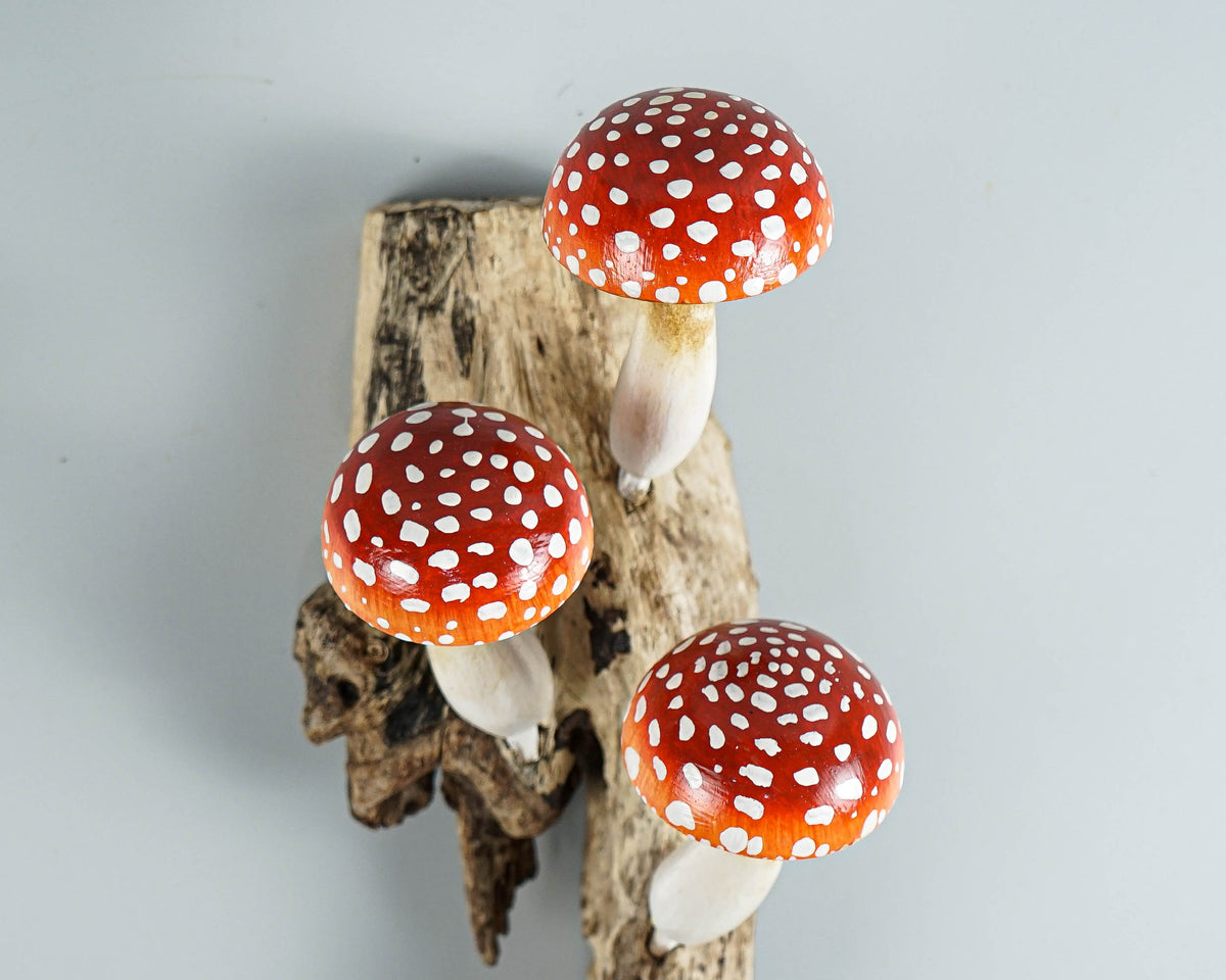 Red Hanging Mushroom Sculpture, Wall Art, Wood Carving, Wooden Statue, Handmade Figurine, Forest, Unique Gift, Home Decor, Valentines Gifts