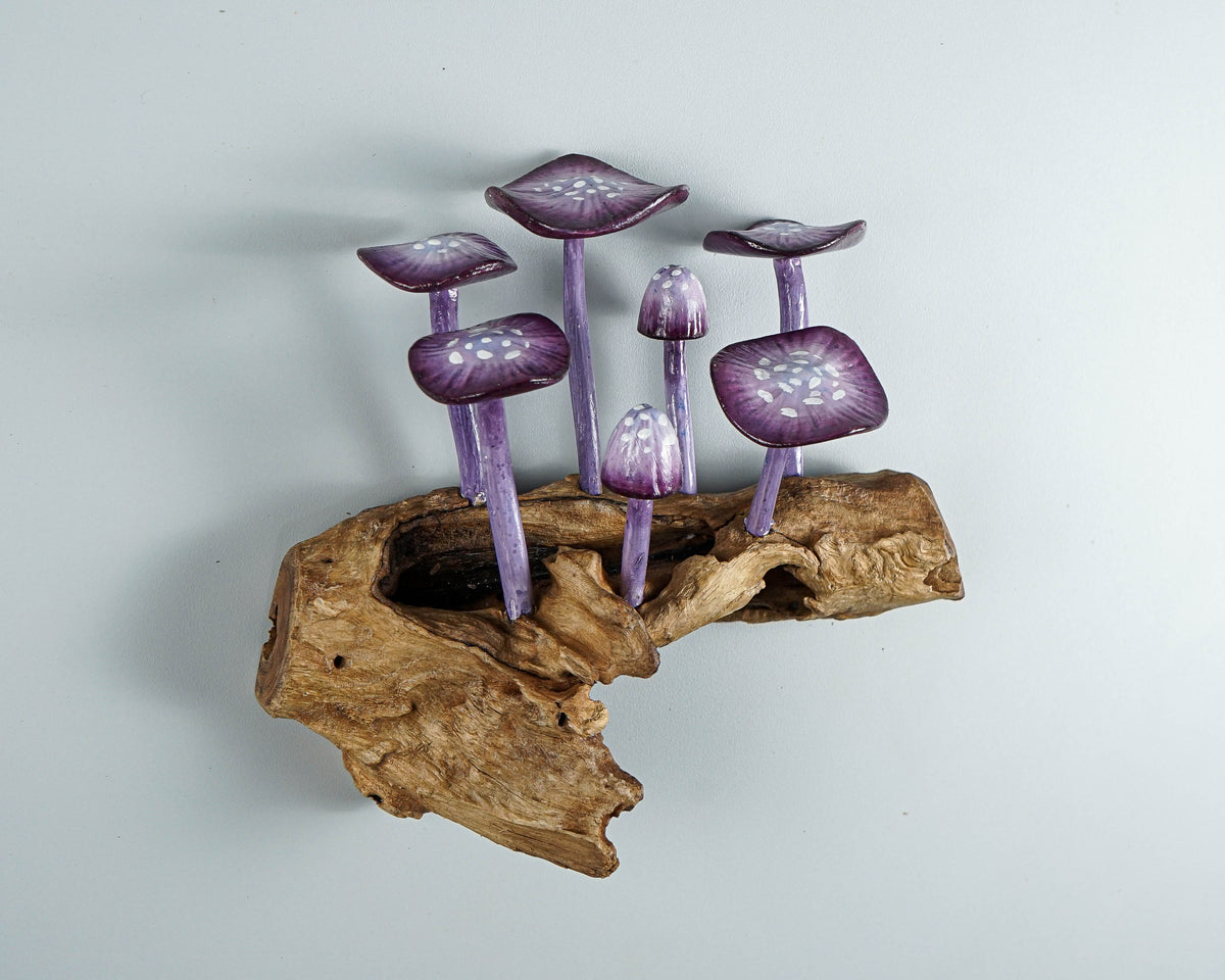 Purple Hanging Mushroom Art, Wall Statue, Fairy Mushroom, Miniature, Handmade, Forest, Aesthetic Room Decor, Personalized, Teacher Gift