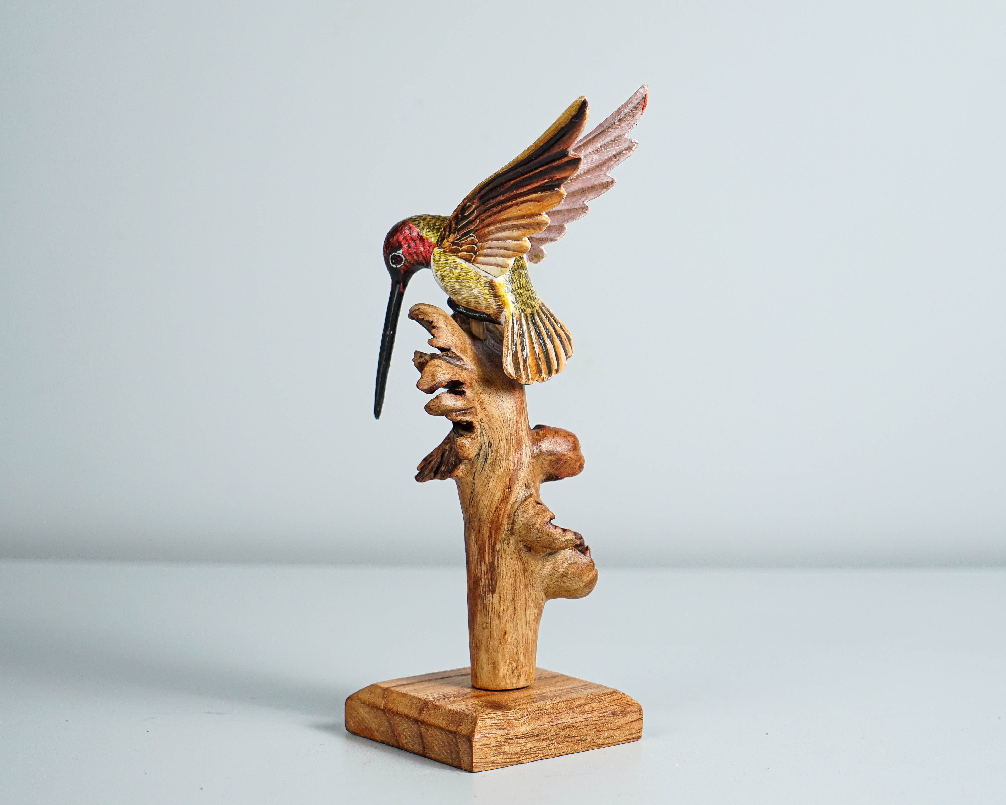 Colorful Hummingbird Statue, Painted Sculpture, Wood Carving Figure, Handcrafted, Bird Statue, Colibri, Decor, Memorial Gift, Birthday Gift