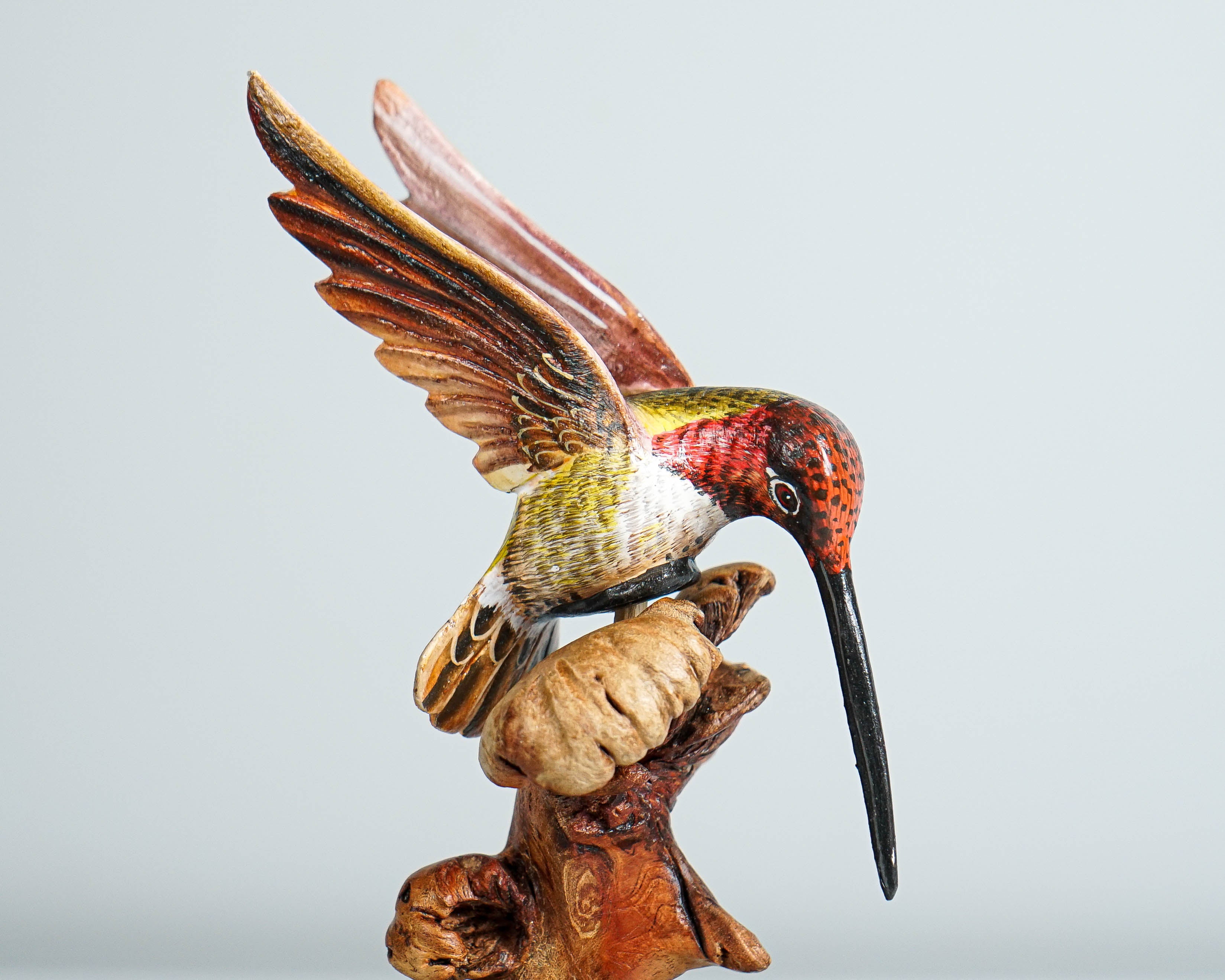 Colorful Hummingbird Statue, Painted Sculpture, Wood Carving Figure, Handcrafted, Bird Statue, Colibri, Decor, Memorial Gift, Birthday Gift