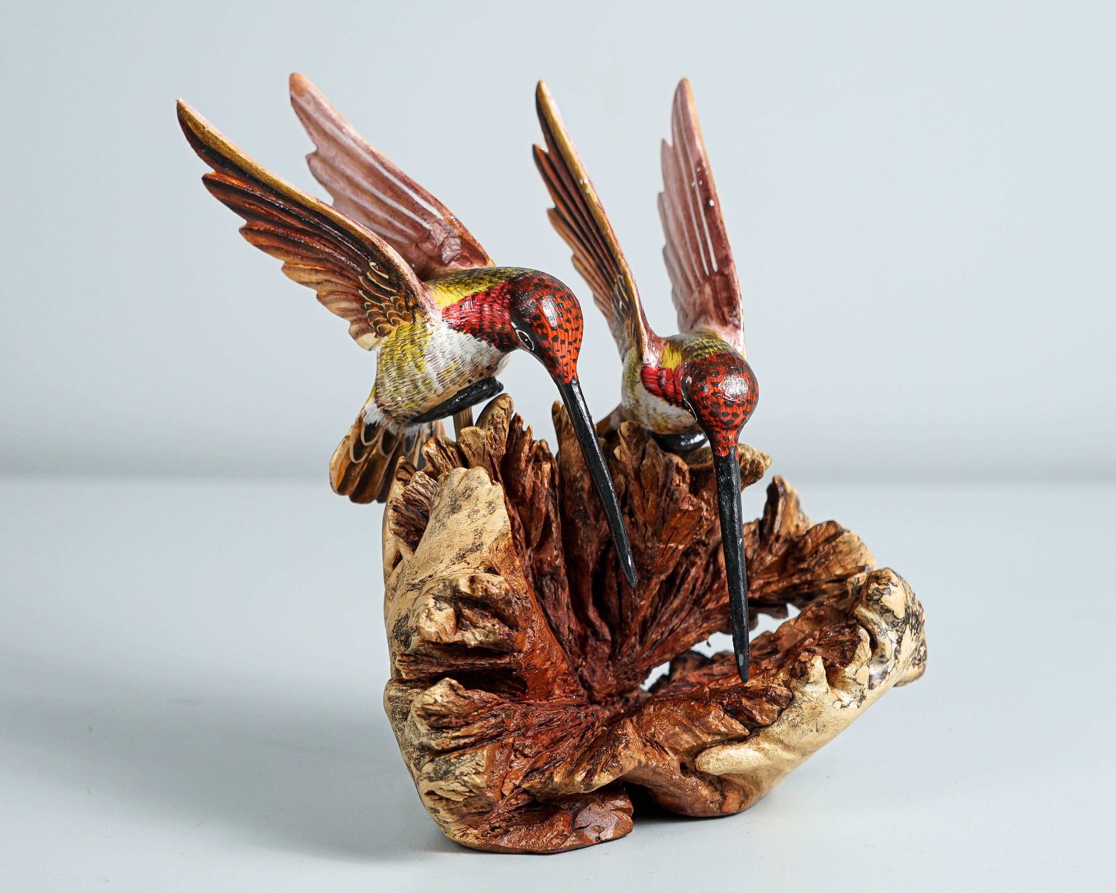 Colorful Hummingbird Statue, Couple, Painted Sculpture, Wood Carving Figure, Bird Statue, Artwork, Colibri, Wedding Decor, Anniversary Gift