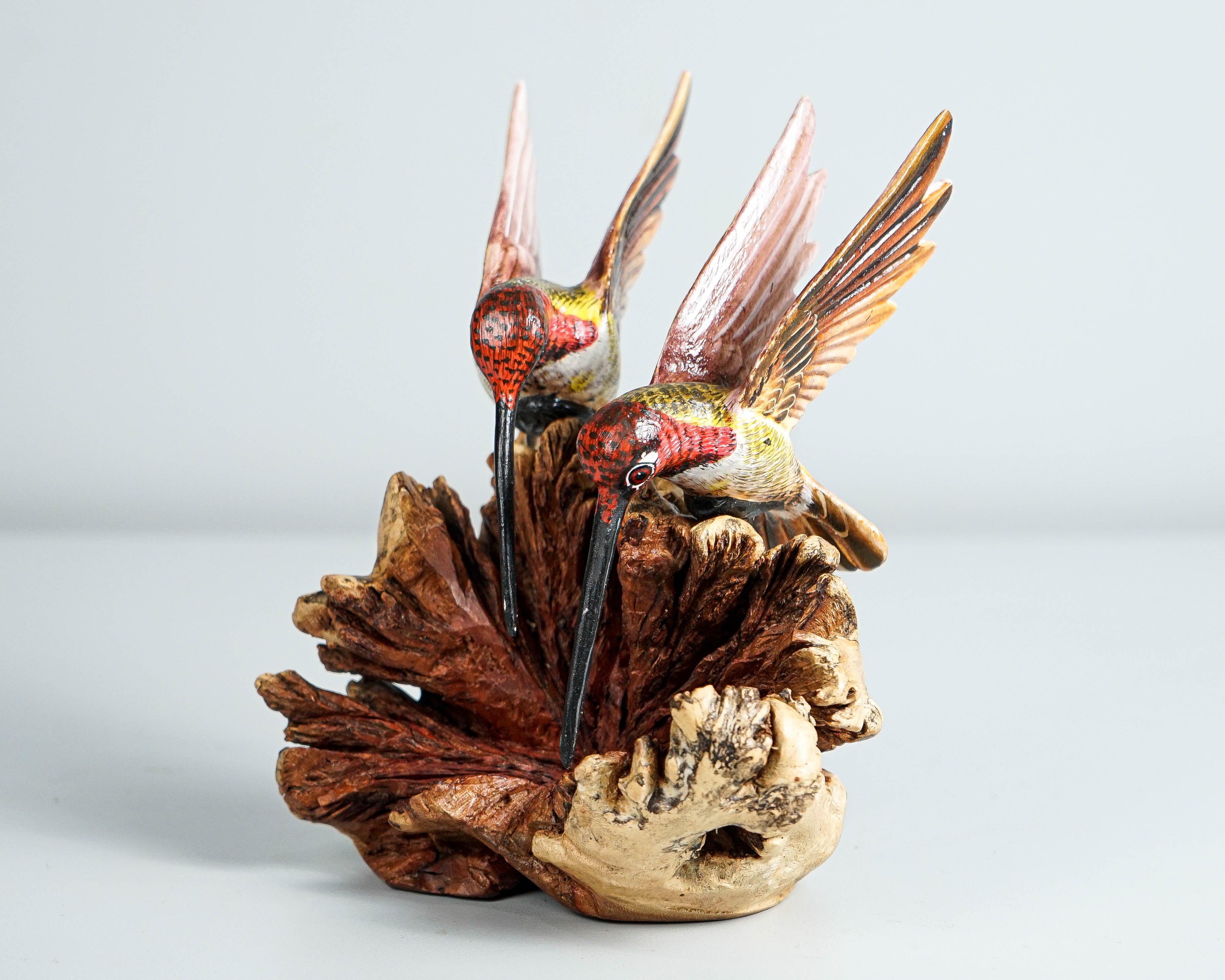 Colorful Hummingbird Statue, Couple, Painted Sculpture, Wood Carving Figure, Bird Statue, Artwork, Colibri, Wedding Decor, Anniversary Gift