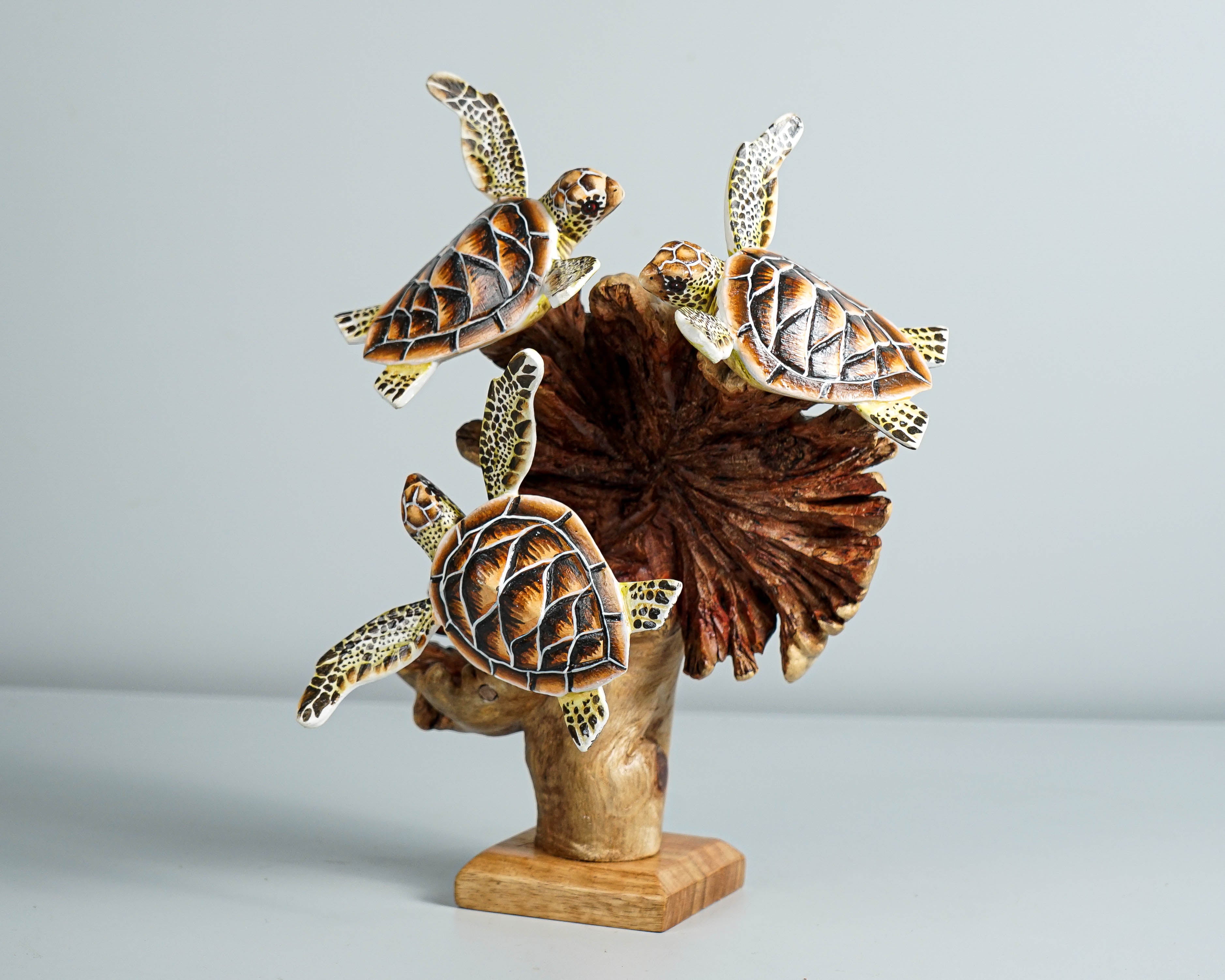 Trio Turtle Sculpture, Sea Turtle, Wood Carving, Ocean, Colorful, Handcrafted, Painted statue, Table Decor, Family Room Decor, Parents Gift
