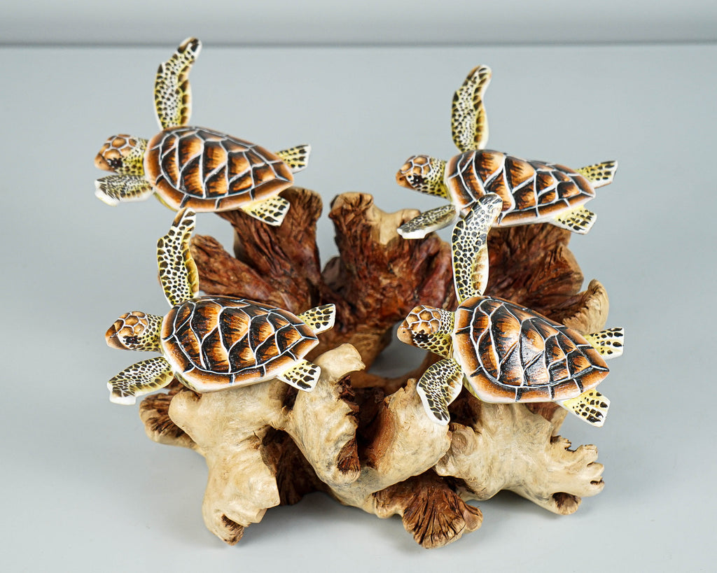 Turtle Sculpture, Family, Sea Turtle, Wood Carving, Ocean, Hand-painted Figurine, Office Desk Decor, Summer, Home Decoration, Family Gift