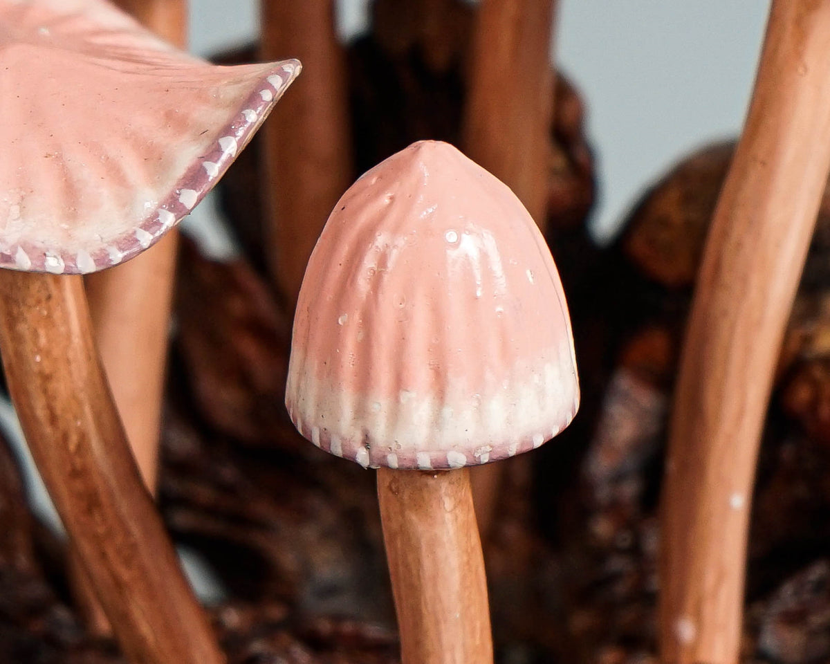 Pink Mushroom Miniature, Hand Painted Statue, Figurine, Handmade Decor, Wood Carving, Natural Piece, Valentines Décor, Gift for Twin