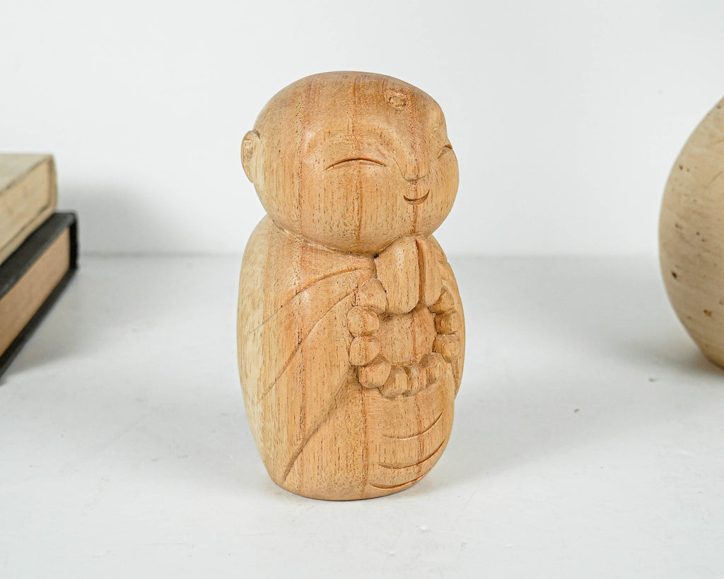 Jizo Holding prayer beads Statue, Praying, Buddha Sculpture, Handmade, Wood Figurine, Wooden Jizo, Room Decoration, Gift for Mother