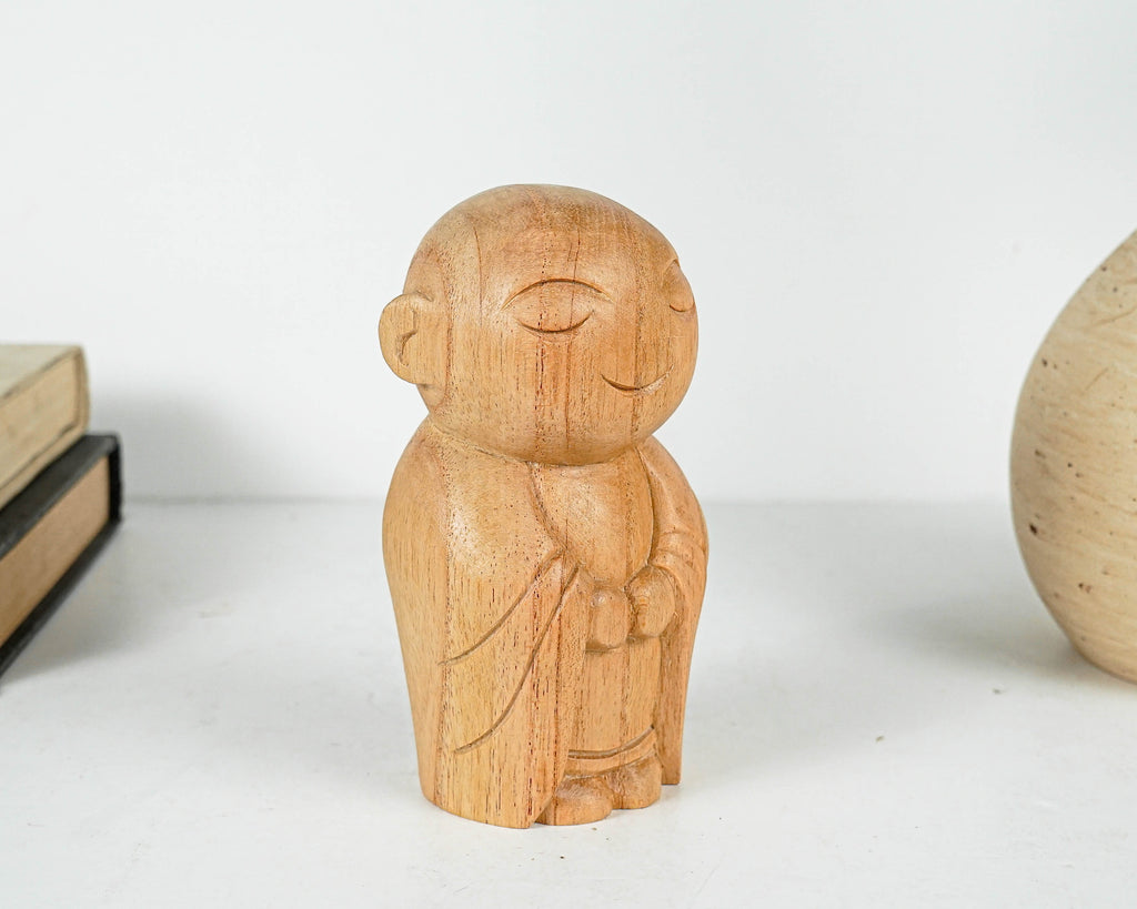 Wooden Jizo Statue, Buddha Sculpture, Antique, Wood Figurine, Meditation, Handcrafted, Unique Ornament, Living Room Décor, Gift for Dad