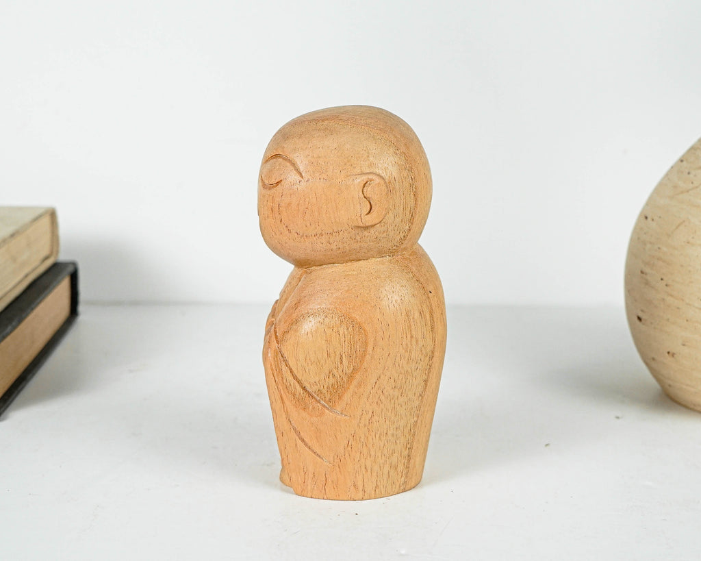 Wooden Jizo Statue, Buddha Sculpture, Antique, Wood Figurine, Meditation, Handcrafted, Unique Ornament, Living Room Décor, Gift for Dad
