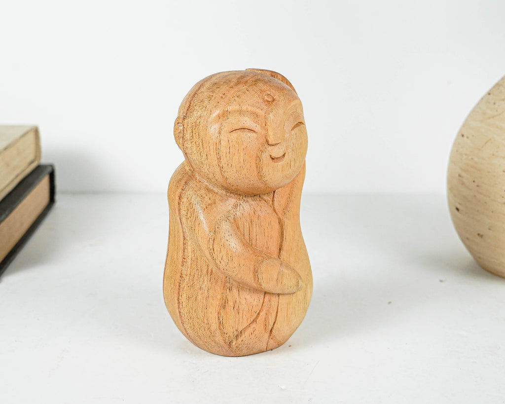Dancing Jizo Statue, Buddha Sculpture, Wood Figurine, Unique, Greeting, Wooden Jizo, Handmade Decoration, Gift for Him, Teacher Gift
