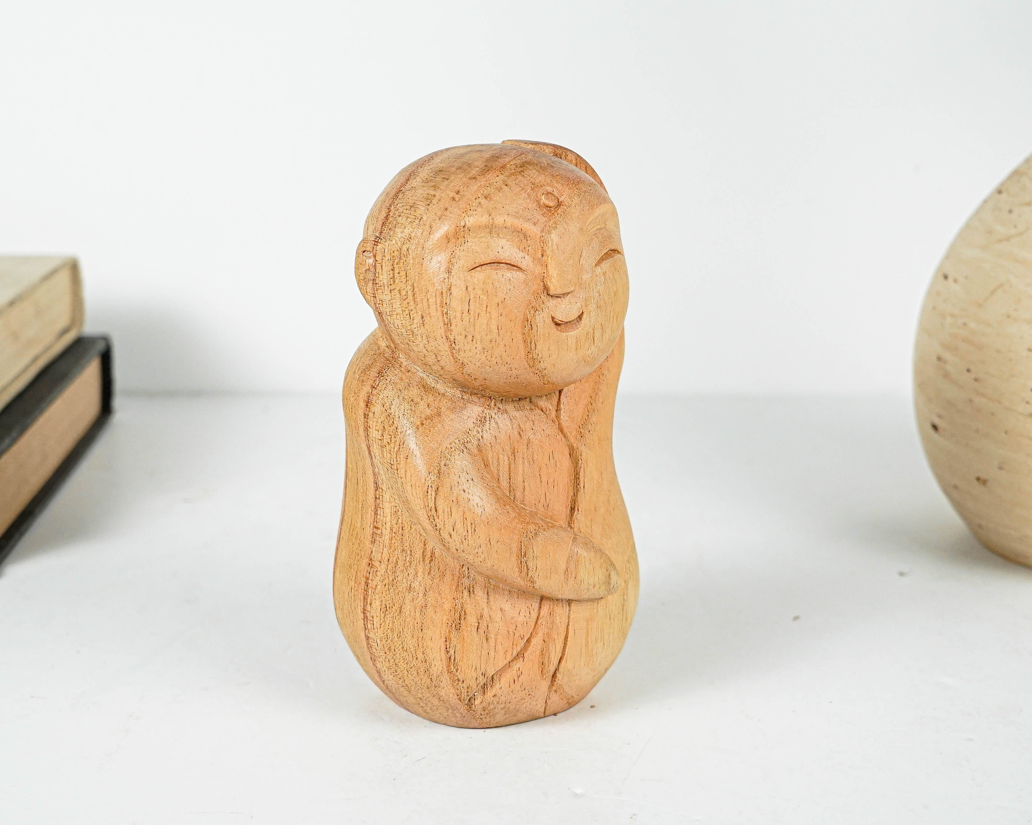 Dancing Jizo Statue, Buddha Sculpture, Wood Figurine, Unique, Greeting, Wooden Jizo, Handmade Decoration, Gift for Him, Teacher Gift