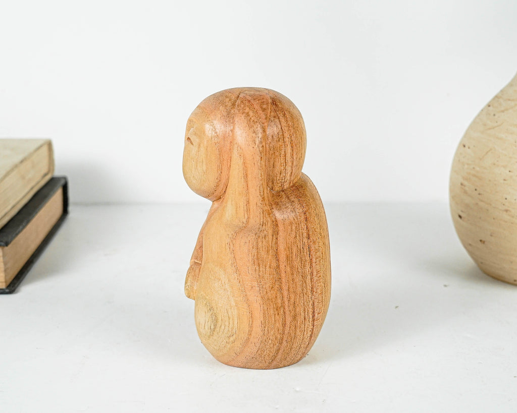 Dancing Jizo Statue, Buddha Sculpture, Wood Figurine, Unique, Greeting, Wooden Jizo, Handmade Decoration, Gift for Him, Teacher Gift