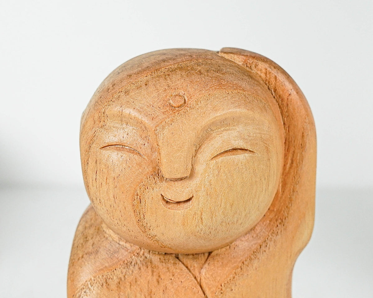 Dancing Jizo Statue, Buddha Sculpture, Wood Figurine, Unique, Greeting, Wooden Jizo, Handmade Decoration, Gift for Him, Teacher Gift