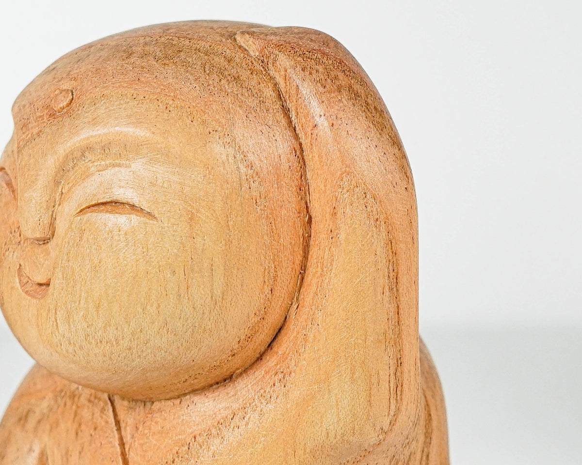 Dancing Jizo Statue, Buddha Sculpture, Wood Figurine, Unique, Greeting, Wooden Jizo, Handmade Decoration, Gift for Him, Teacher Gift