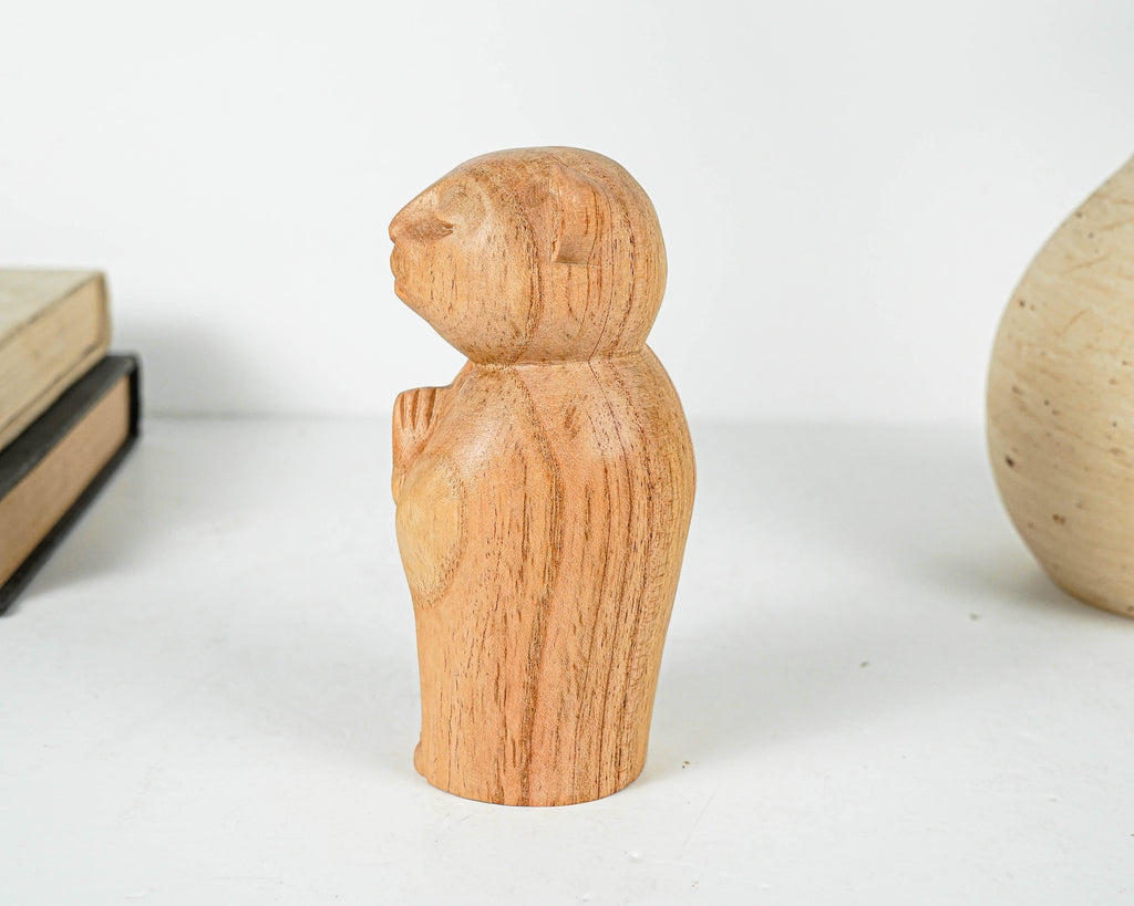 Mouse Jizo Statue, Buddha Sculpture, Wood Figurine, Unique, Wooden Jizo, Animal, Fortune, Gift for Mother, Office Décor, Gift for Her