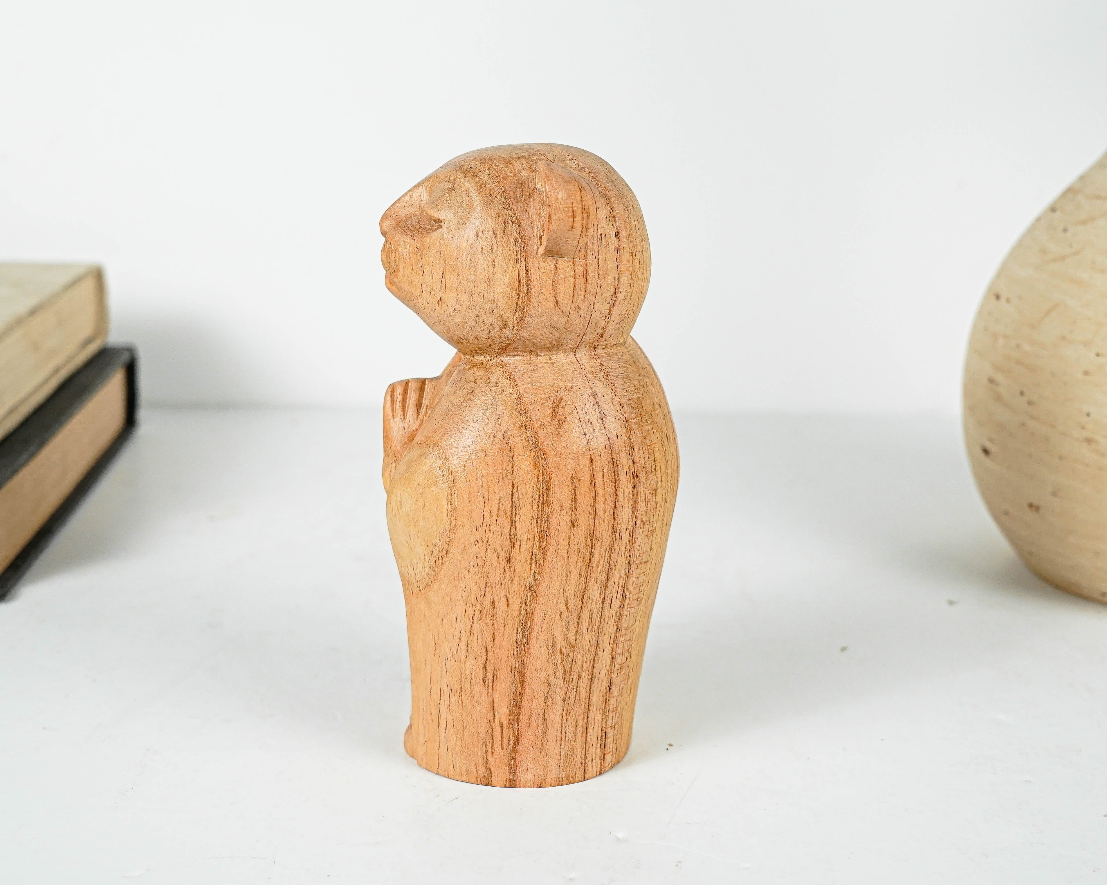 Mouse Jizo Statue, Buddha Sculpture, Wood Figurine, Unique, Wooden Jizo, Animal, Fortune, Gift for Mother, Office Décor, Gift for Her