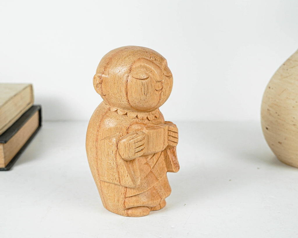 Jizo Holding Cup Statue, Buddha Sculpture, Meditation Statue, Wood Figurine, Wooden Jizo, Handmade Decor, Gift for Her, Special Gift